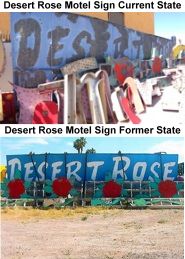 Desert Rose Motel sign. Current and former condition