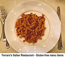 Ferraros Italian Restaurant gluten free menu