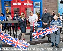 Gordon Ramsay Fish and Chips ribbon cutting