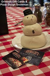 Grimaldi gift cards and pizza dough snowman