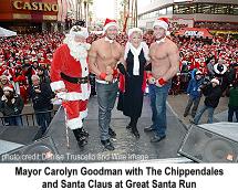 Mayor Carolyn Goodman and Chippendales with Santa Claus at Great Santa Run, Las Vegas