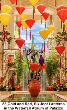 Palazzo Waterfall Atrium 88 gold and red six foot lanterns