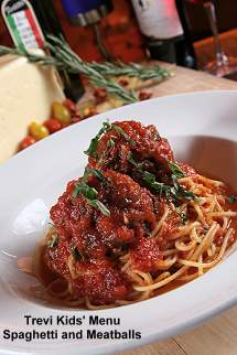Trevi kids menu spaghetti and meatballs