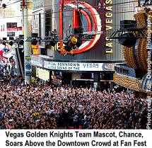 Vegas Golden knights mascot Chance above Fremont Street fan fest